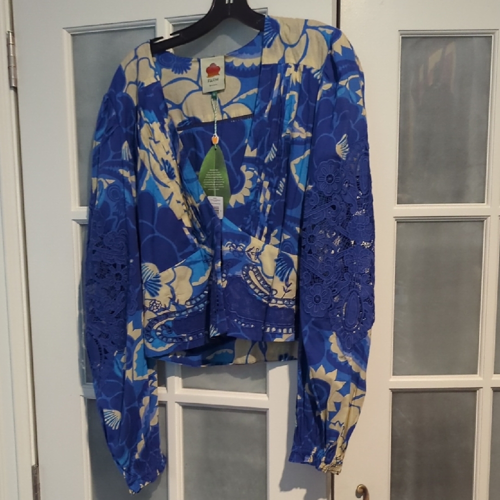 FARM Rio Blue and Yellow Floral Top